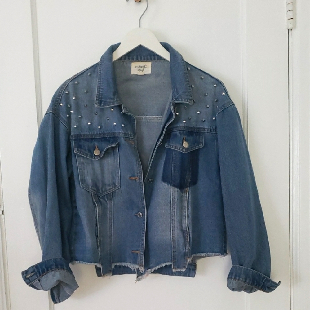 Midnight Muse blue OVERSIZED Studded Jagged Hem Jean Jacket M